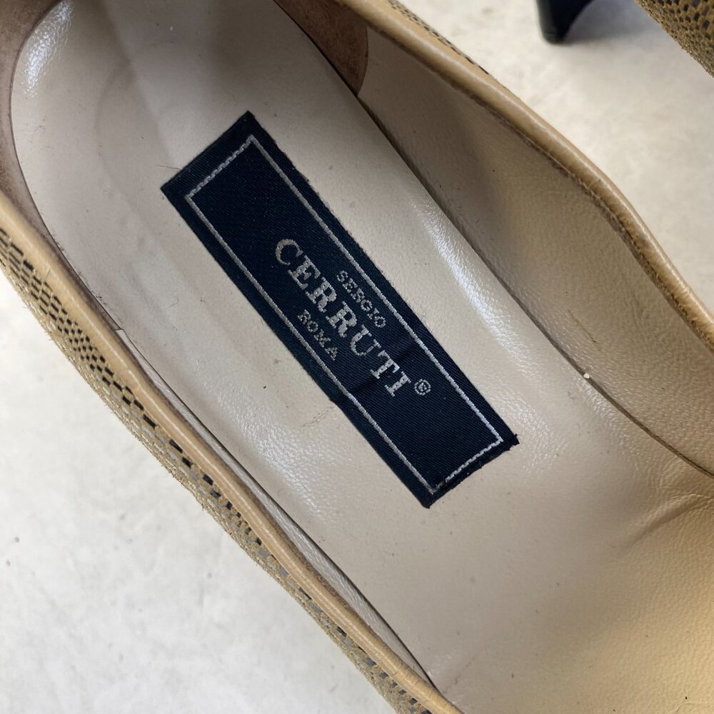 Sergio Cerruti Roma Womens Gold Leather Square Toe Heels,Size 41,Preppy - Picture 5 of 13